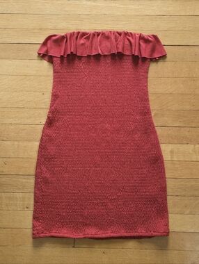 Privacy Please, Ruffle Smocked Strapless Mini Dress, Rust, EUC, Women's M